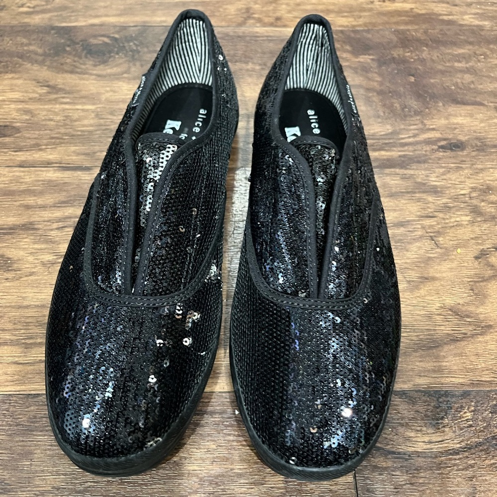 Alice + Olivia x Keds Black Sequined Slip on Sneakers Sz. 8.5